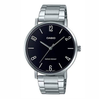Casio General MTP-VT01D-1B2 Quartz Analog Black Dial Stainless Steel Case & Strap Men's Watch 
